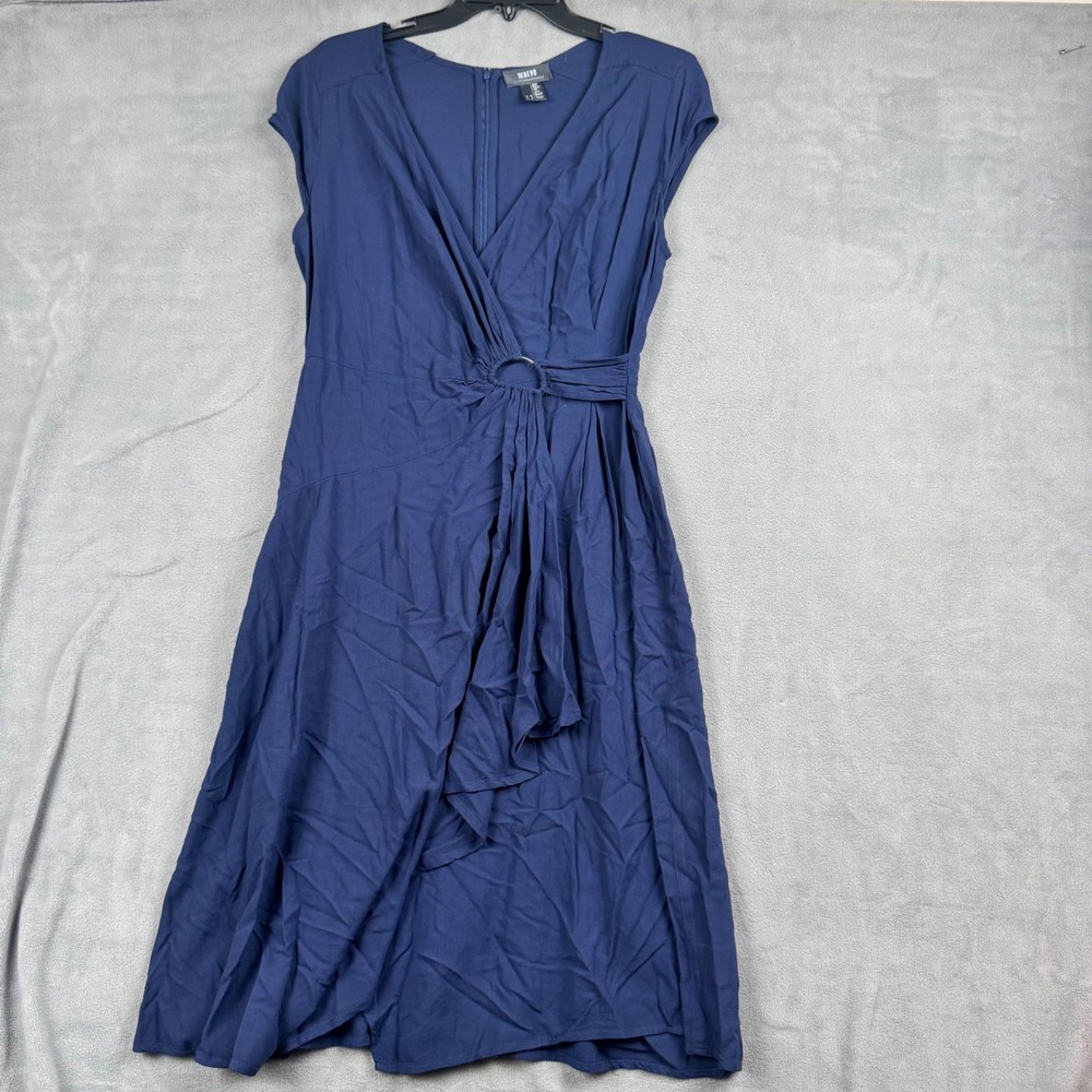 Maeve‎ Anthropologie Navy Blue Rayon Ring Detail V-Neck Midi Dress Womens Size 6